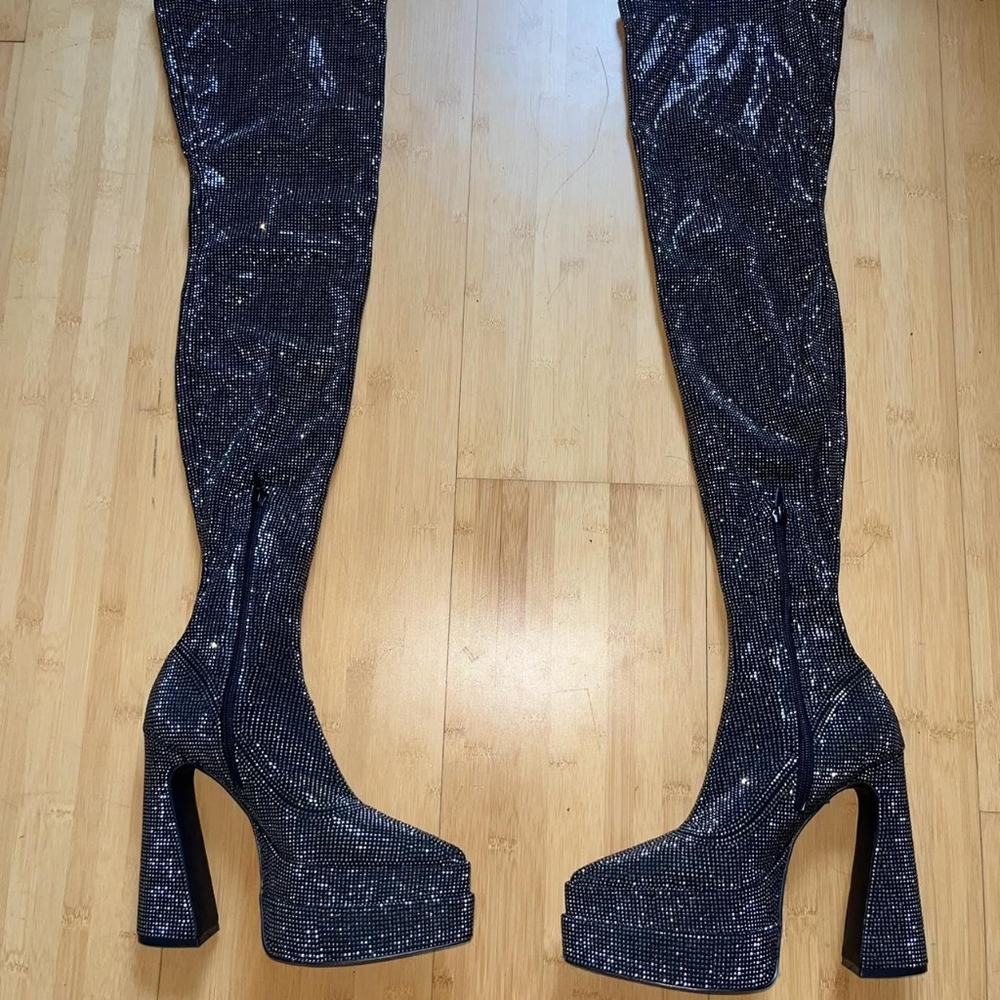 Steve Madden Black Sultry Rhinestone Over the Knee Boots.